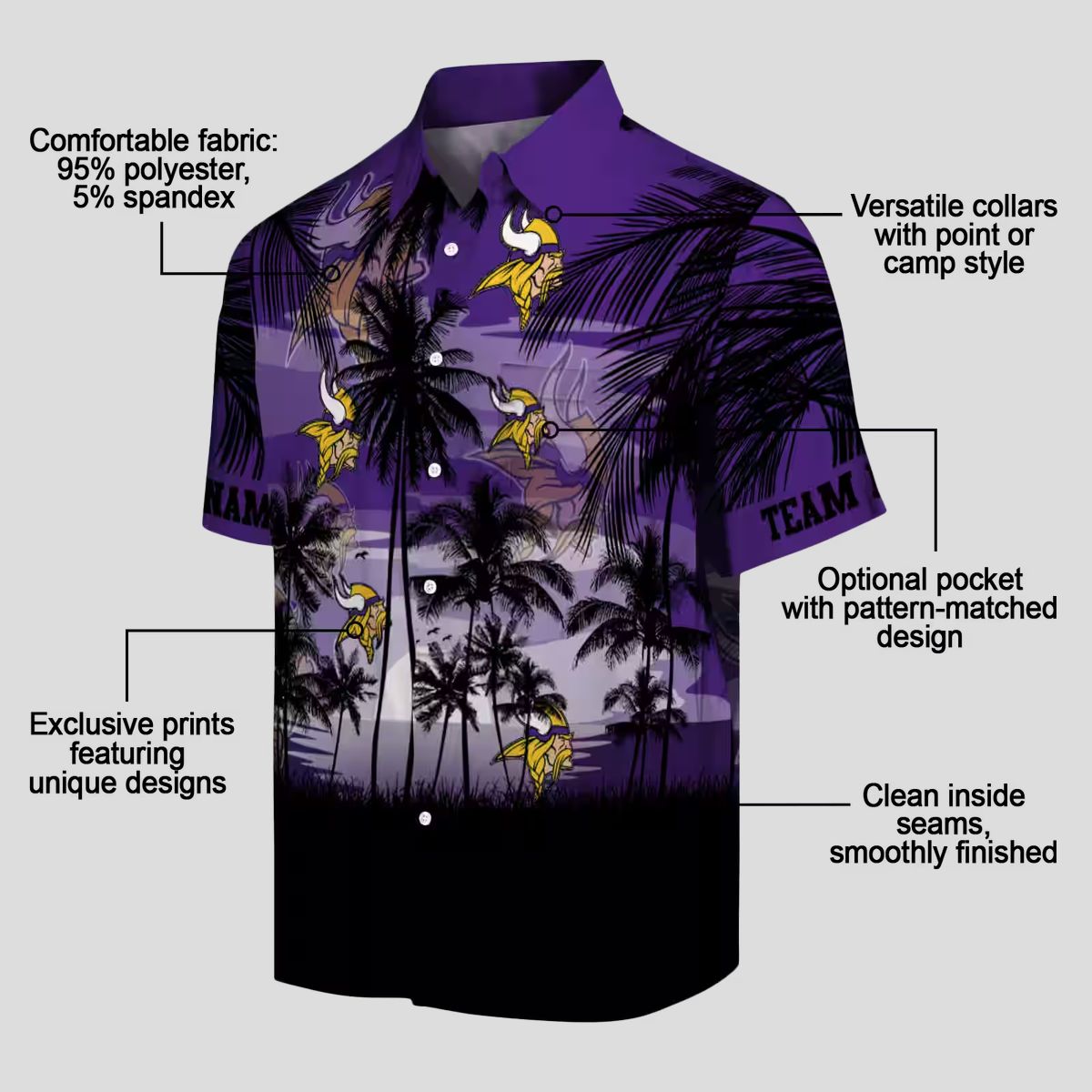 Minnesota Vikings Purple Black Hawaiian Shirt, Custom Tropical Sunset NFL Fans Gifts