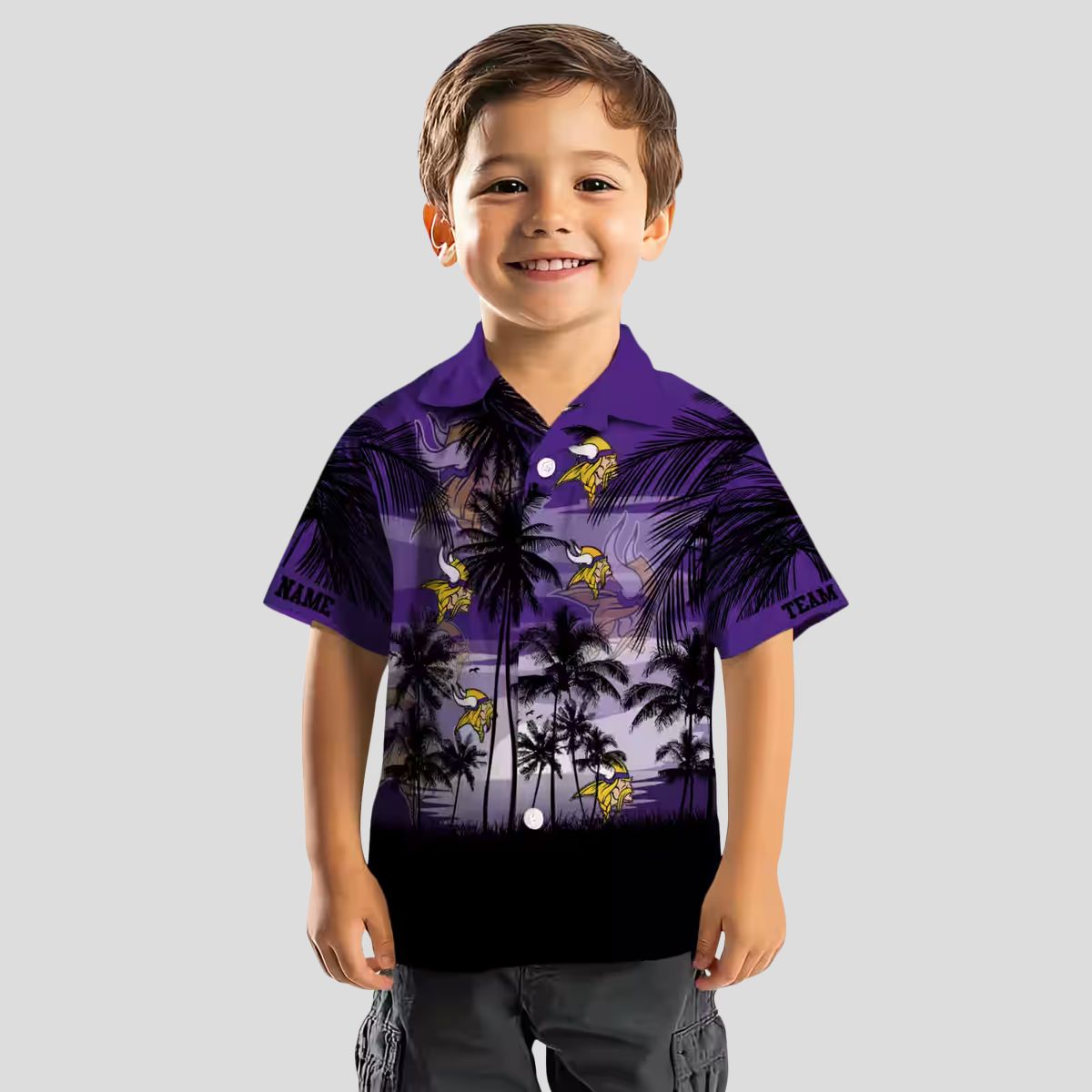 Minnesota Vikings Purple Black Hawaiian Shirt, Custom Tropical Sunset NFL Fans Gifts