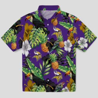 Minnesota Vikings Purple Green Hawaiian Shirt - Hibiscus Toucan & Pineapple Print