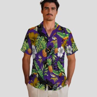 Minnesota Vikings Purple Green Hawaiian Shirt - Hibiscus Toucan & Pineapple Print