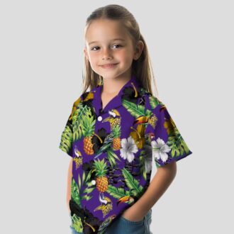 Minnesota Vikings Purple Green Hawaiian Shirt - Hibiscus Toucan & Pineapple Print
