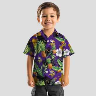 Minnesota Vikings Purple Green Hawaiian Shirt - Hibiscus Toucan & Pineapple Print