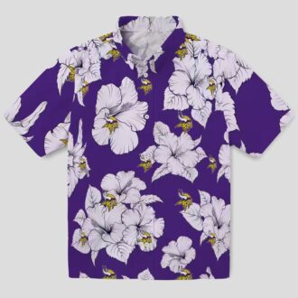 Minnesota Vikings Purple Hibiscus Blooms Shirt, Summer Tropical Hawaiian Outfit