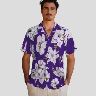 Minnesota Vikings Purple Hibiscus Blooms Shirt, Summer Tropical Hawaiian Outfit