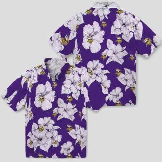 Minnesota Vikings Purple Hibiscus Blooms Shirt, Summer Tropical Hawaiian Outfit