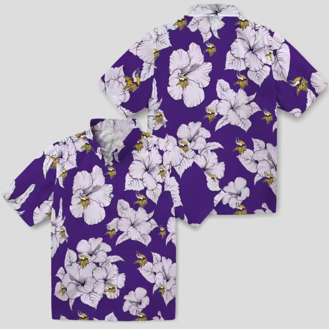 Minnesota Vikings Purple Hibiscus Blooms Shirt, Summer Tropical Hawaiian Outfit