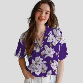 Minnesota Vikings Purple Hibiscus Blooms Shirt, Summer Tropical Hawaiian Outfit