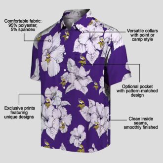 Minnesota Vikings Purple Hibiscus Blooms Shirt, Summer Tropical Hawaiian Outfit