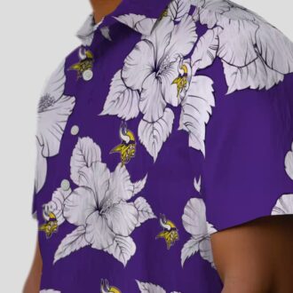 Minnesota Vikings Purple Hibiscus Blooms Shirt, Summer Tropical Hawaiian Outfit