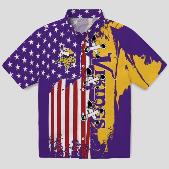 Minnesota Vikings Stitched Flag Hawaiian Shirt, Tailgate Party & Beachwear Outfit