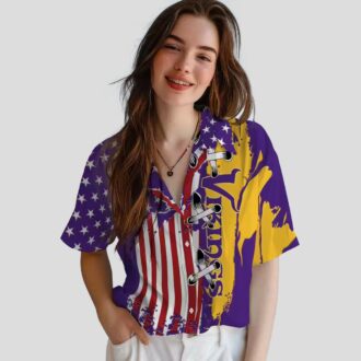 Minnesota Vikings Stitched Flag Hawaiian Shirt, Tailgate Party & Beachwear Outfit