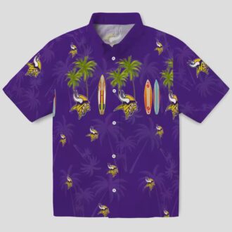 Minnesota Vikings Surfboard Hawaiian Shirt, Palm Purple Aloha Beach Outfit