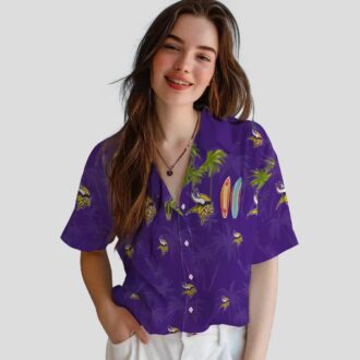 Minnesota Vikings Surfboard Hawaiian Shirt, Palm Purple Aloha Beach Outfit