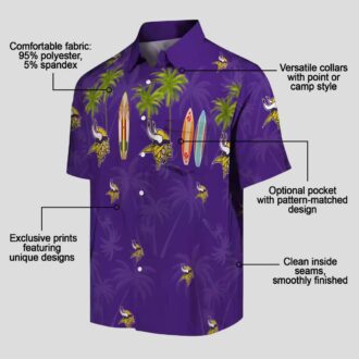 Minnesota Vikings Surfboard Hawaiian Shirt, Palm Purple Aloha Beach Outfit