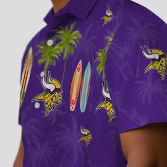 Minnesota Vikings Surfboard Hawaiian Shirt, Palm Purple Aloha Beach Outfit