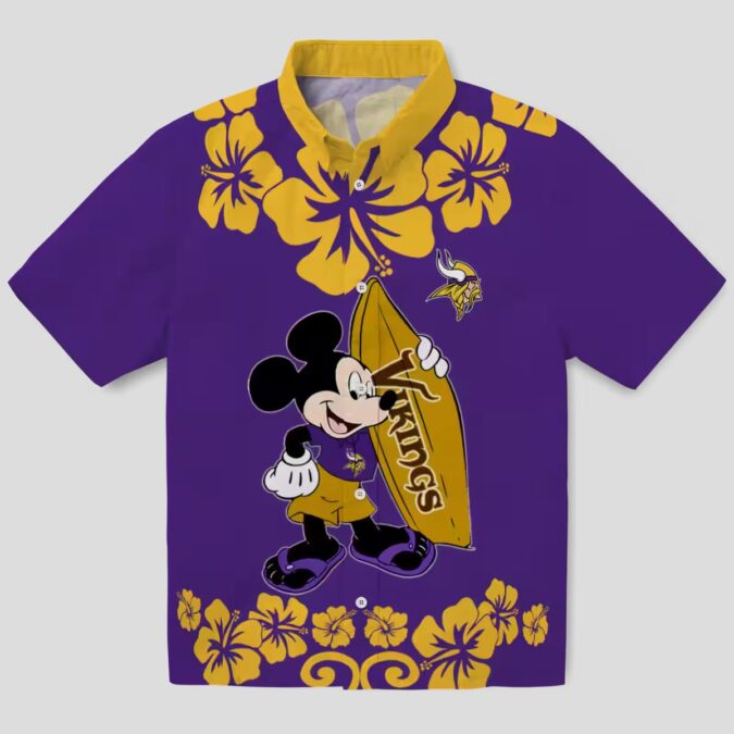 Minnesota Vikings Surfing Mickey Hawaiian Shirt, NFL Summer Beach Outfit
