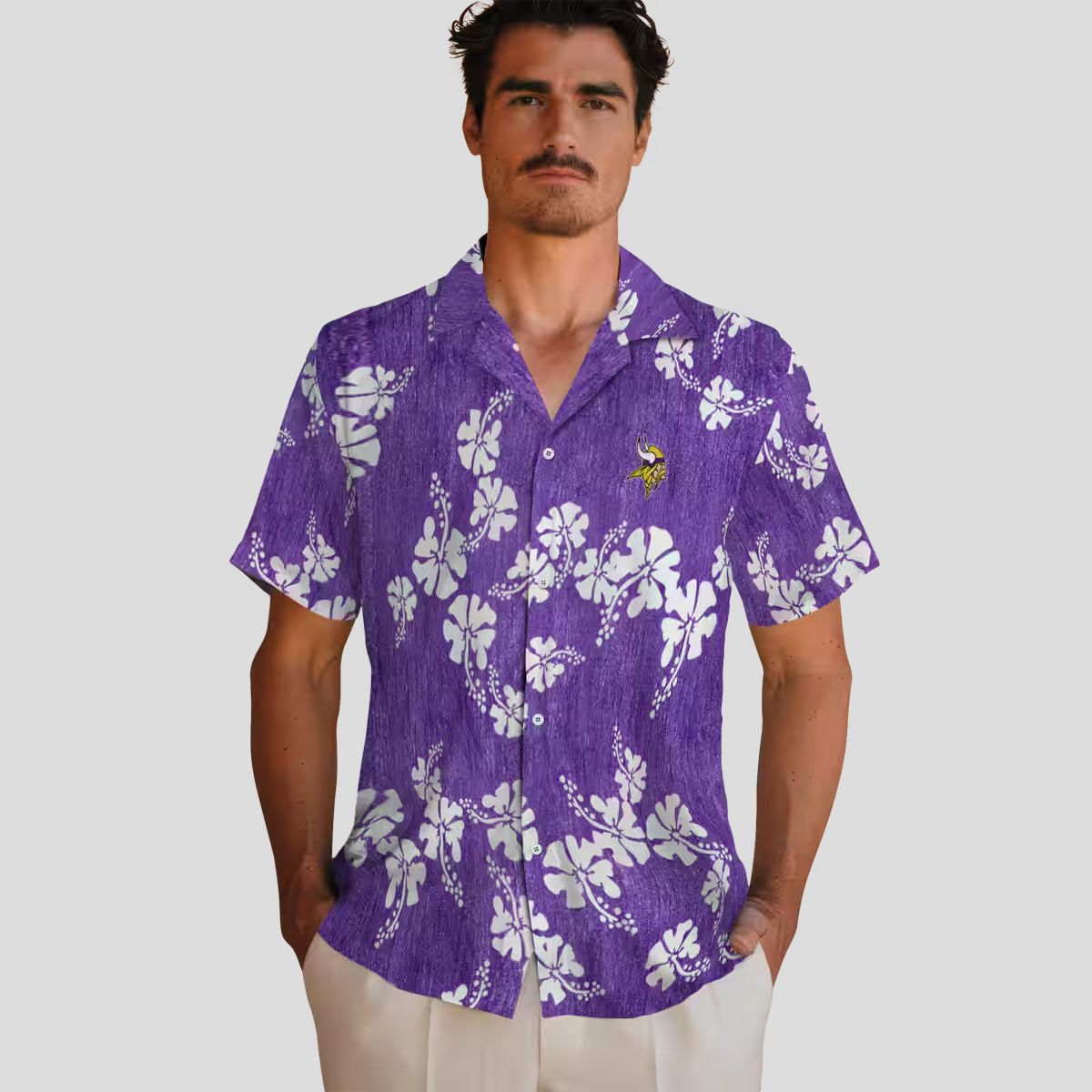 NFL Fans Minnesota Vikings Aloha Shirt, Purple Hibiscus Clusters Hawaiian Outfit