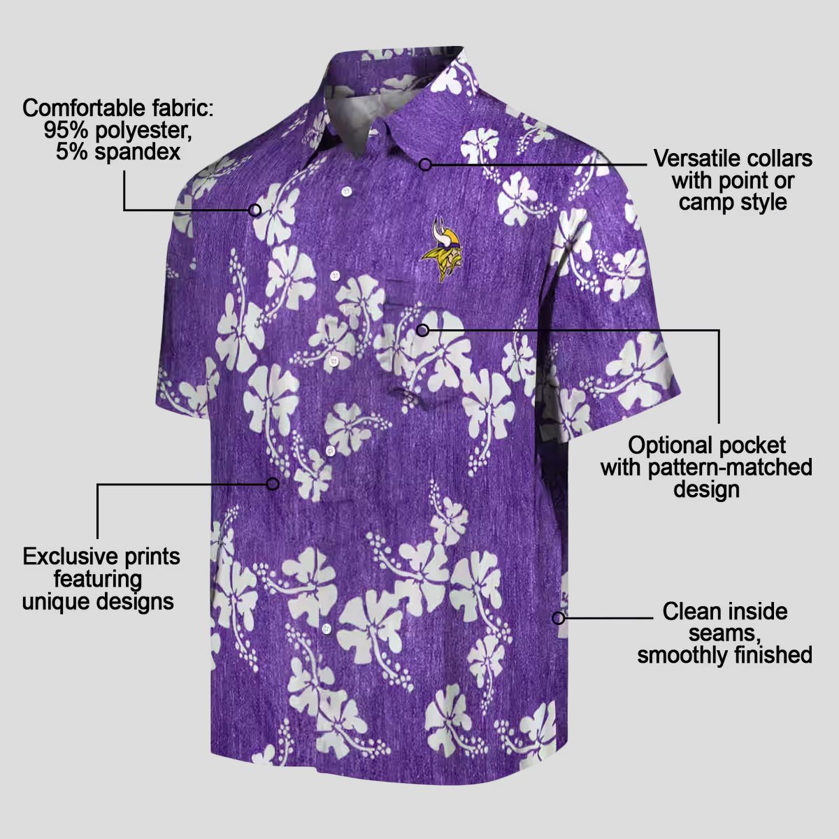 NFL Fans Minnesota Vikings Aloha Shirt, Purple Hibiscus Clusters Hawaiian Outfit