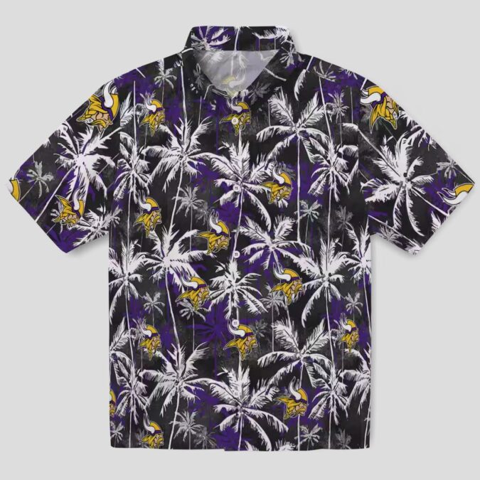 NFL Fans Minnesota Vikings Hawaiian Shirt - Purple Black Palm Tree Aloha Style