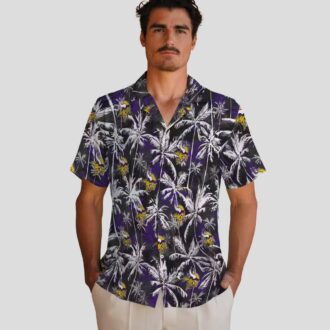 NFL Fans Minnesota Vikings Hawaiian Shirt - Purple Black Palm Tree Aloha Style