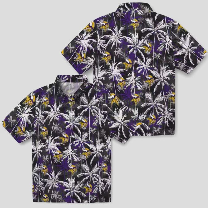 NFL Fans Minnesota Vikings Hawaiian Shirt - Purple Black Palm Tree Aloha Style