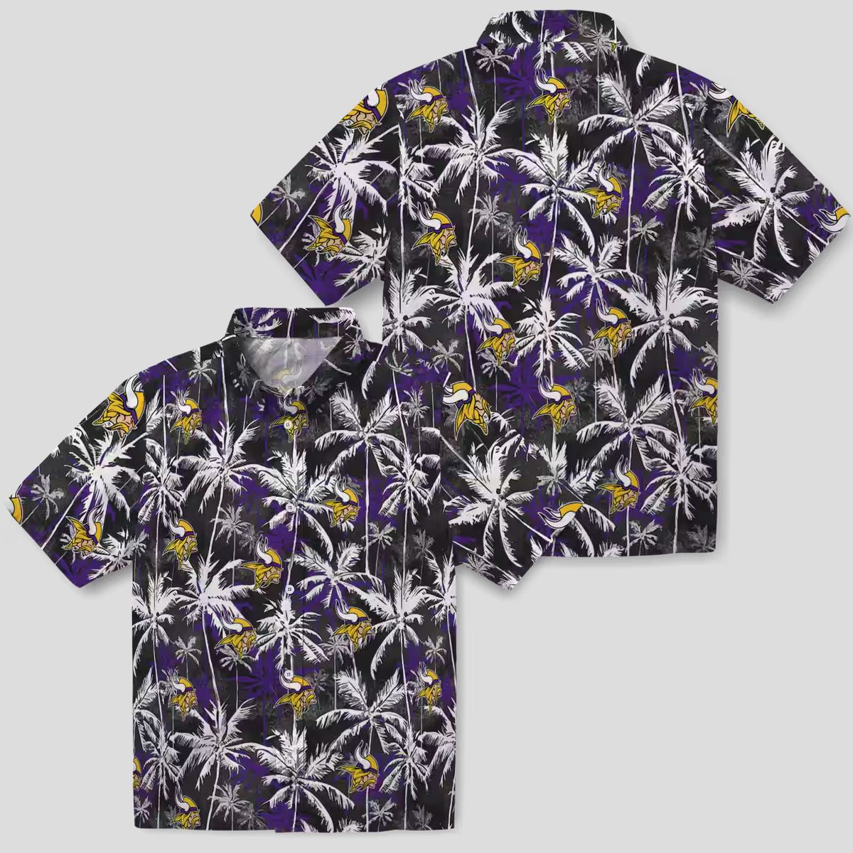 NFL Fans Minnesota Vikings Hawaiian Shirt - Purple Black Palm Tree Aloha Style