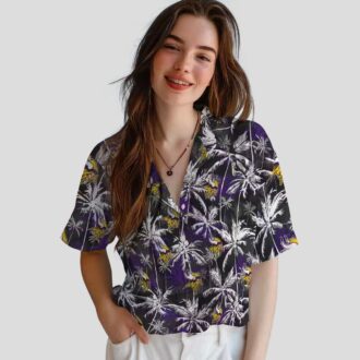 NFL Fans Minnesota Vikings Hawaiian Shirt - Purple Black Palm Tree Aloha Style