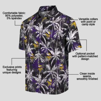 NFL Fans Minnesota Vikings Hawaiian Shirt - Purple Black Palm Tree Aloha Style