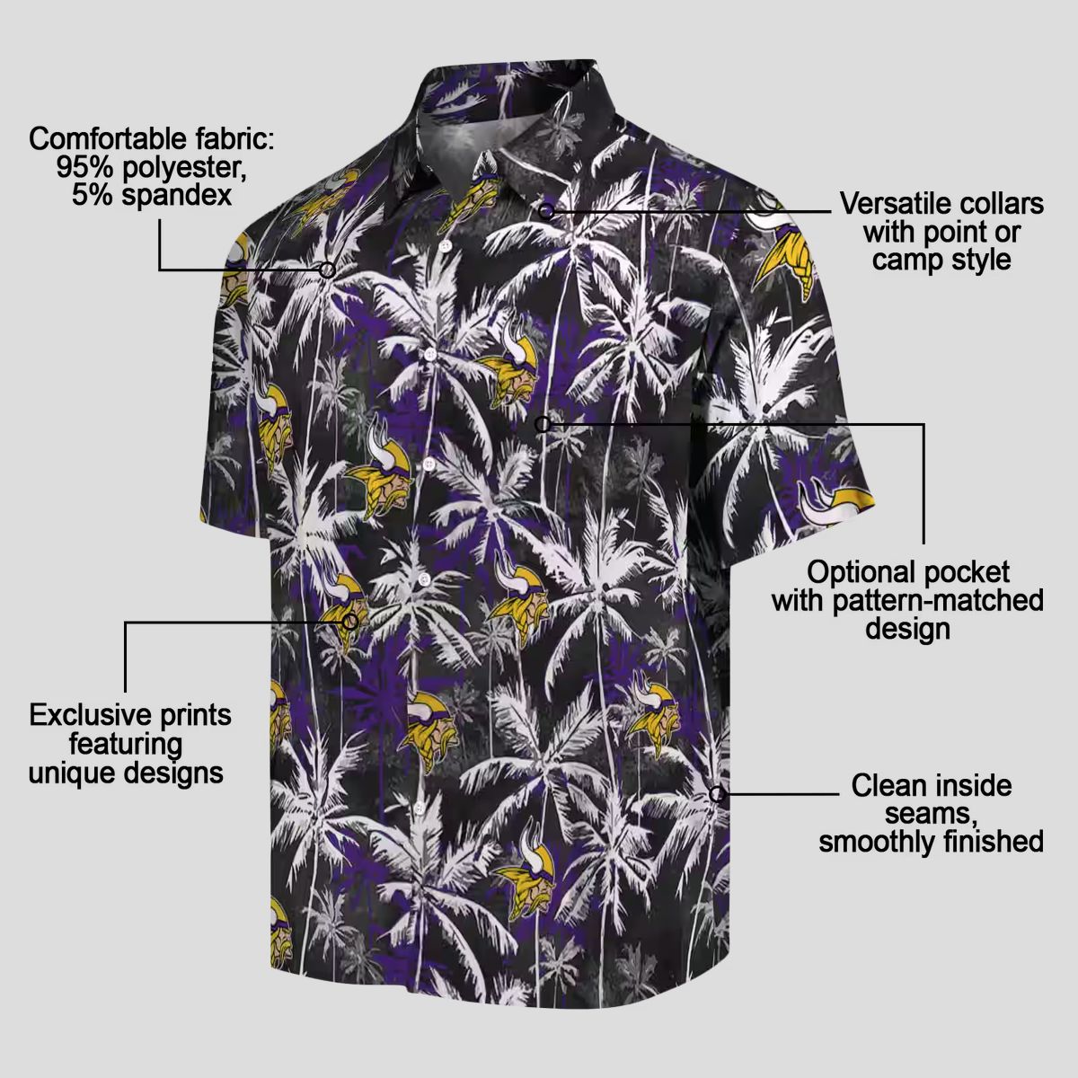 NFL Fans Minnesota Vikings Hawaiian Shirt - Purple Black Palm Tree Aloha Style