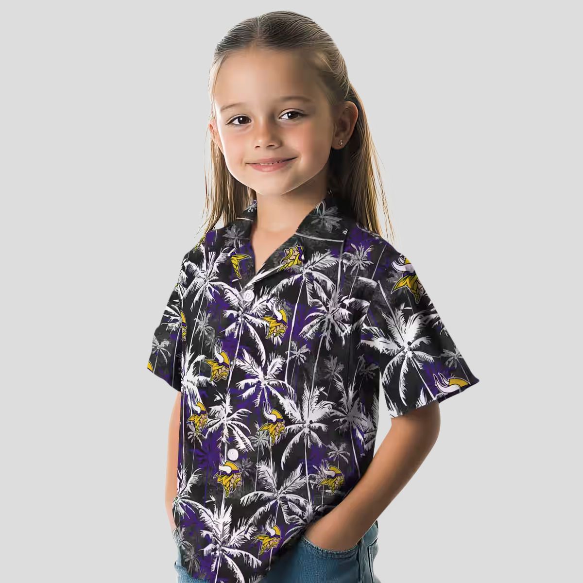 NFL Fans Minnesota Vikings Hawaiian Shirt - Purple Black Palm Tree Aloha Style