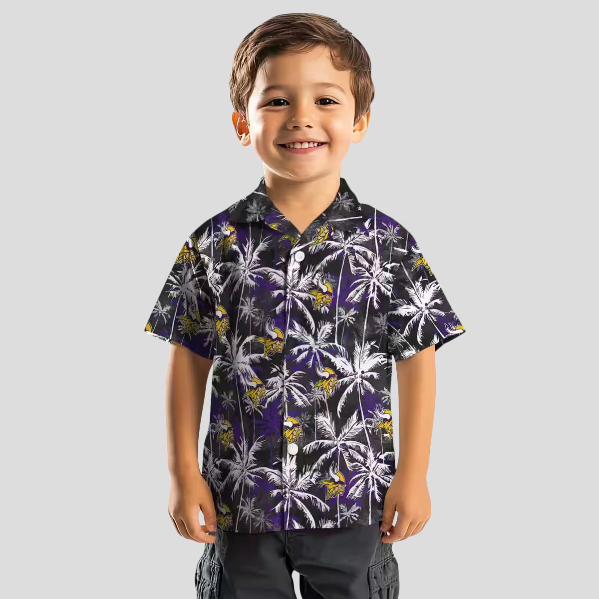 NFL Fans Minnesota Vikings Hawaiian Shirt - Purple Black Palm Tree Aloha Style
