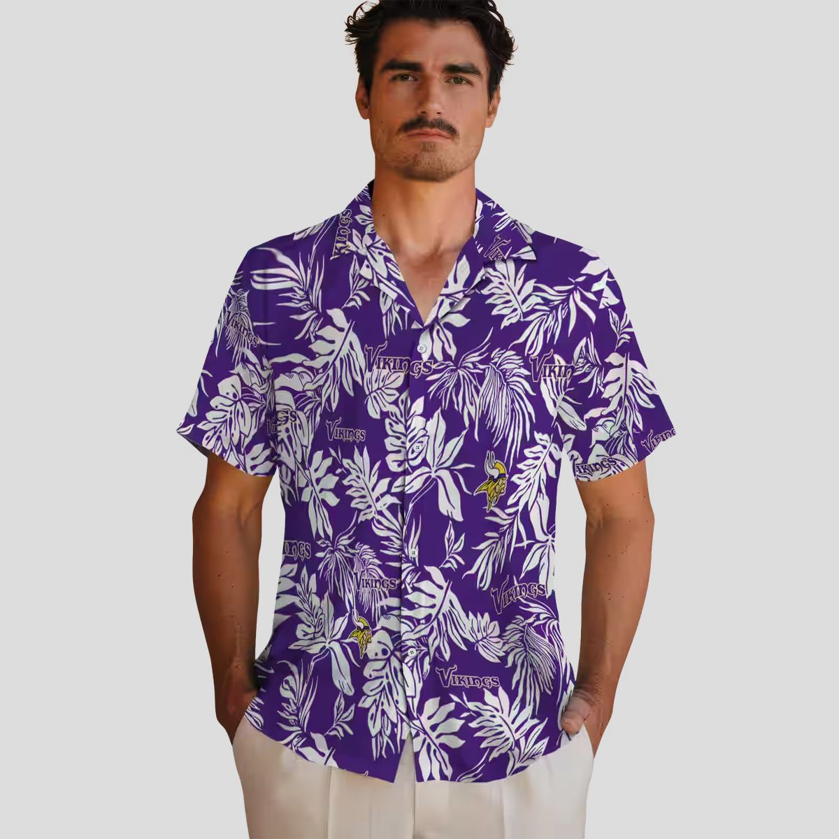 NFL Fans Minnesota Vikings Purple White Shirt, Tropical Leaf Hawaiian Shirt