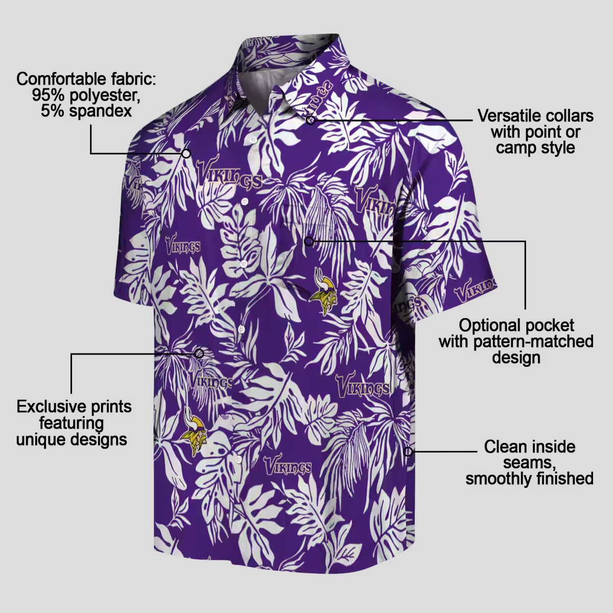NFL Fans Minnesota Vikings Purple White Shirt, Tropical Leaf Hawaiian Shirt