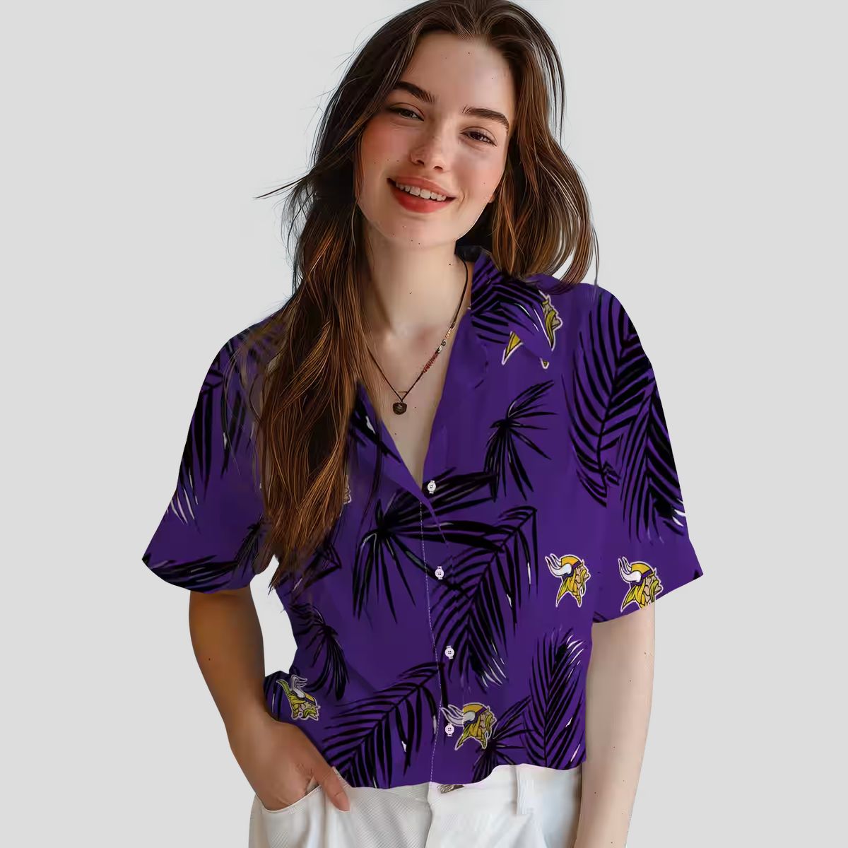 NFL Minnesota Vikings Aloha Shirt, Palm Leaf Hawaiian Tailgate Outfit