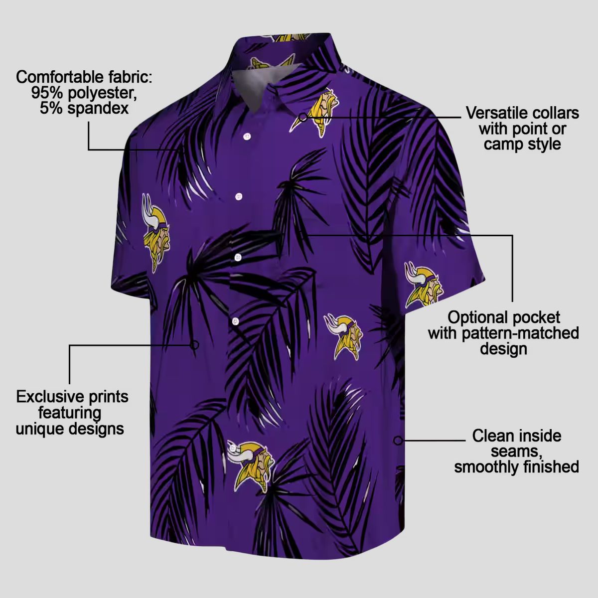 NFL Minnesota Vikings Aloha Shirt, Palm Leaf Hawaiian Tailgate Outfit
