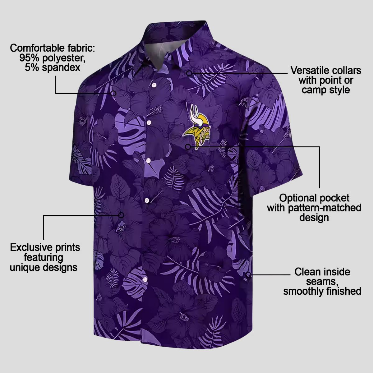NFL Minnesota Vikings Hawaiian Shirt, Jungle Vibes Purple Palm Tree Summer Look