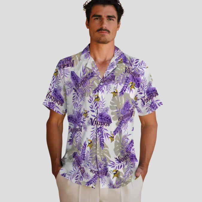 NFL Minnesota Vikings White Hawaiian Shirt - Tropical Summer Palm Leaves Print
