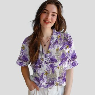 NFL Minnesota Vikings White Hawaiian Shirt - Tropical Summer Palm Leaves Print