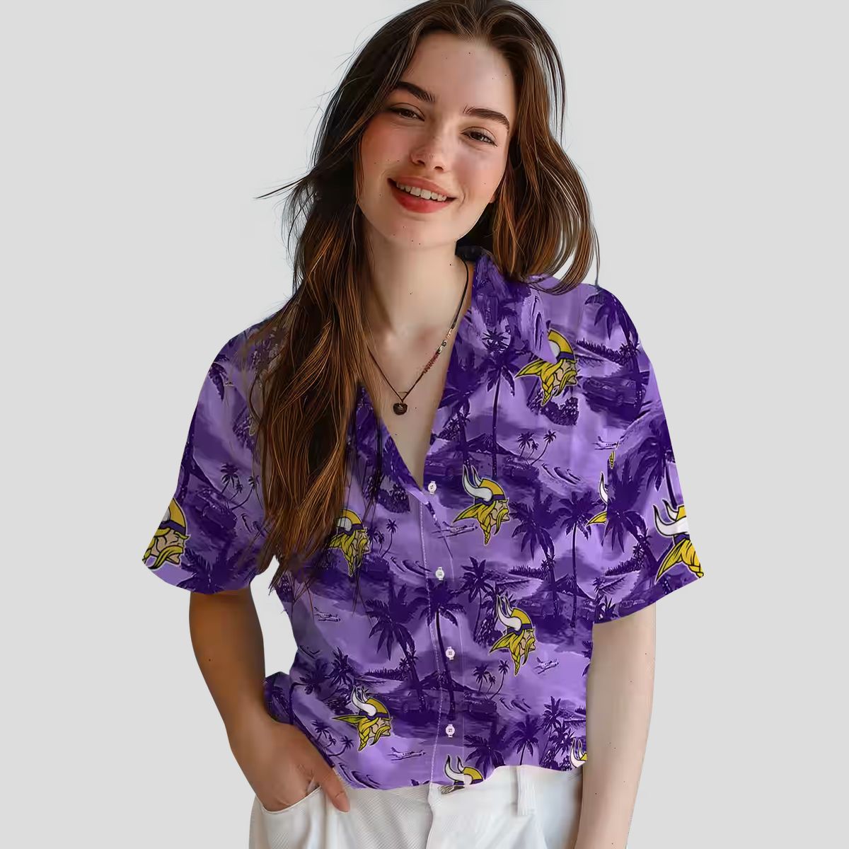 NFL Vikings Coastal Palms Purple Hawaiian Shirt, Best Gift for Football Fans