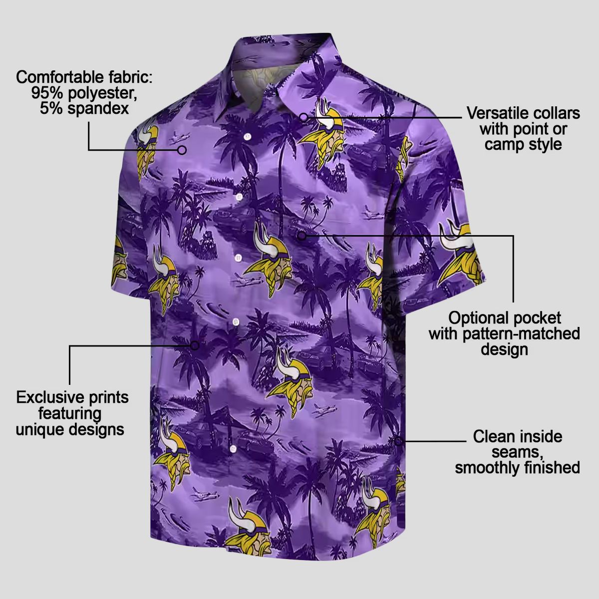 NFL Vikings Coastal Palms Purple Hawaiian Shirt, Best Gift for Football Fans