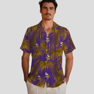NFL Vikings Floral Hawaiian Shirt, Leafy Palm Beach Outfit for NFL Tailgating