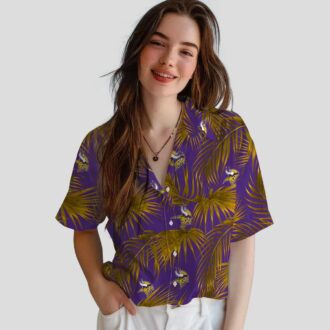 NFL Vikings Floral Hawaiian Shirt, Leafy Palm Beach Outfit for NFL Tailgating