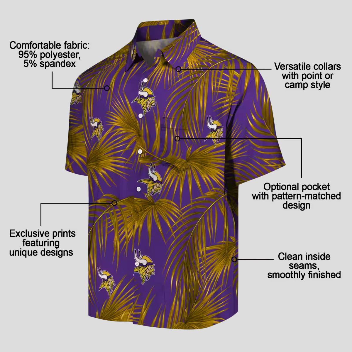 NFL Vikings Floral Hawaiian Shirt, Leafy Palm Beach Outfit for NFL Tailgating