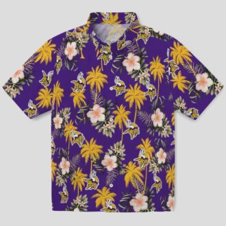 NFL Vikings Hawaiian Shirt, Purple Palm Tree Beach Shirt for Football Fans