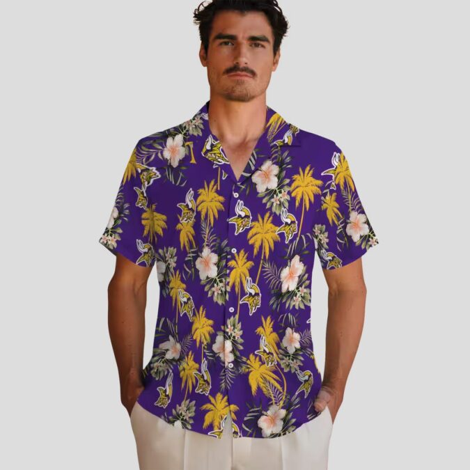 NFL Vikings Hawaiian Shirt, Purple Palm Tree Beach Shirt for Football Fans