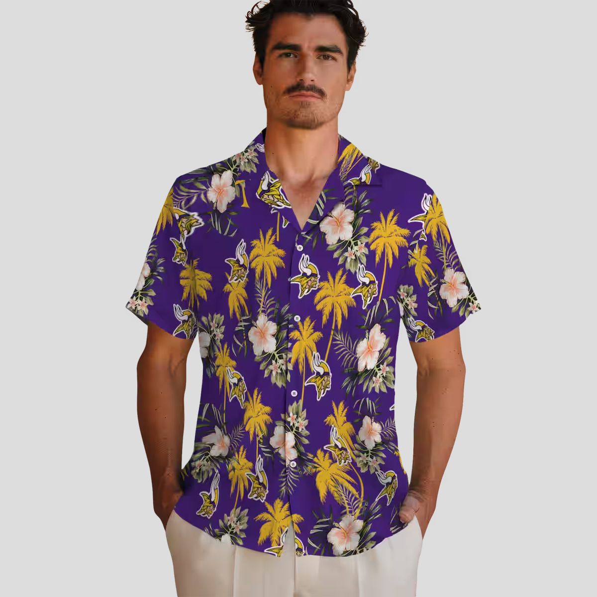 NFL Vikings Hawaiian Shirt, Purple Palm Tree Beach Shirt for Football Fans