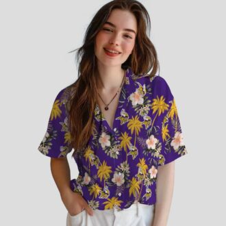 NFL Vikings Hawaiian Shirt, Purple Palm Tree Beach Shirt for Football Fans
