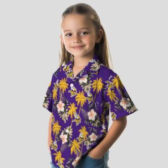 NFL Vikings Hawaiian Shirt, Purple Palm Tree Beach Shirt for Football Fans