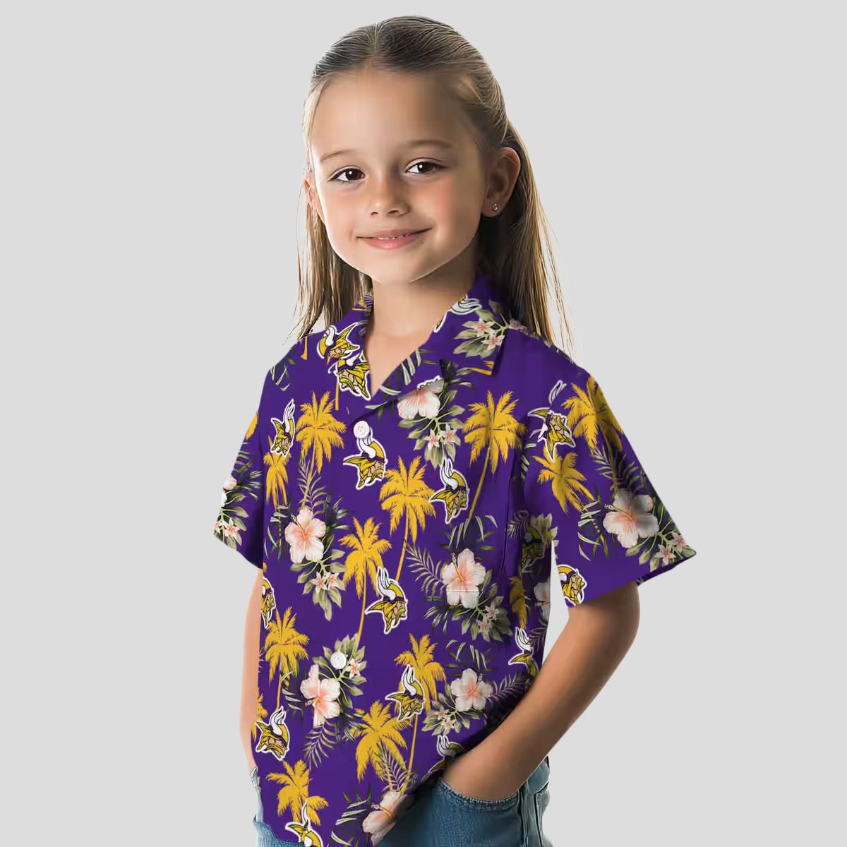 NFL Vikings Hawaiian Shirt, Purple Palm Tree Beach Shirt for Football Fans