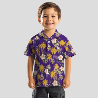 NFL Vikings Hawaiian Shirt, Purple Palm Tree Beach Shirt for Football Fans
